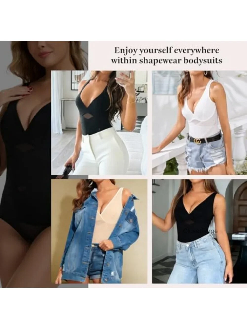 Women's Seamless Shapewear Bodysuit V-Neck Tummy Control Body Shaper